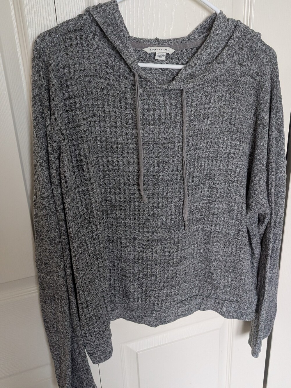 American Eagle Gray Waffle Knit Drawstring Hoodie